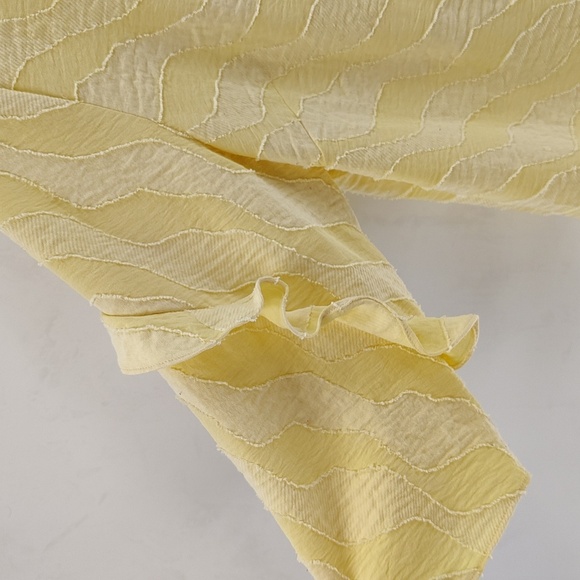 Chico's Pullover Yellow Blouse Size 2 Medium 12 Applique Stripe Ruffle Sleeve - Picture 6 of 7